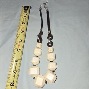 Elegant Kenneth Cole Cream Chunky Beaded Necklace, Lght WeightWith Brown Leather